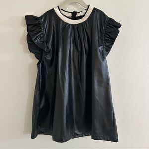 THML Faux Leather Flutter Sleeve Top